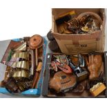 A quantity of carved wooden tribal figures, wooden jewellery boxes, decorative ship models,