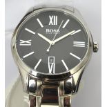 Hugo Boss; a gentlemen's 'Boss' polished stainless steel wristwatch,