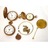 Waltham; a gold plated crown-wind hunter pocket watch,