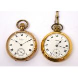 Waltham; a gold plated crown-wind open face pocket watch,