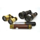 A pair of Victorian ivory binoculars, a pair of field binoculars,