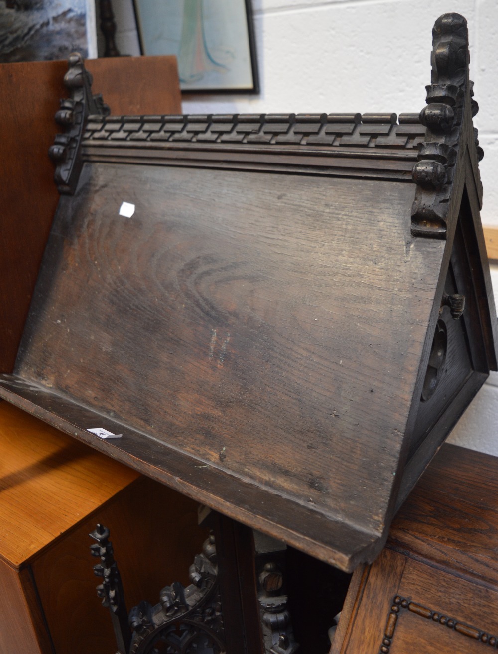 An early 19th century Gothic-style oak ebonised church lectern supported on heavily carved - Image 2 of 3