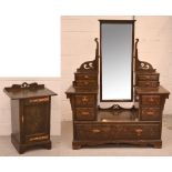 An early 20th century Arts and Crafts style stained pine two-door wardrobe, one mirrored door,