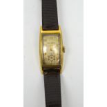 Bulova; a 1939 gentlemen's 'President' tank-style watch, 10ct gold-filled case,