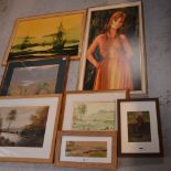 A quantity of decorative paintings and prints to include Joseph Boucher, J Sables,