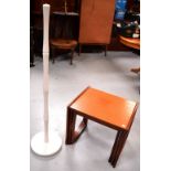 A G-plan teak nest of tables and a white-painted bamboo-style standard lamp, height 125cm (2).