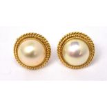 A pair of 14ct yellow gold mounted pearl stud earrings, diameter 1.7cm, approx 5.9g.