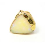 A 9ct yellow gold ring set with an Australian opal, size N 1/2, approx 6.1g.