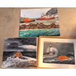 N J WILKINS; three oils, RNLI vessels, all signed lower-right, all dated 2014, largest 45 x 56cm,