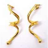 A pair of 9ct yellow gold twist drop earrings, length 6cm, approx 5.5g.