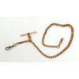 A 9ct yellow gold graduated fob chain with spring clasp and T-bar, length approx 39cm,