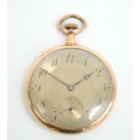 An early 20th century 14ct yellow gold crown wind open face pocket watch,