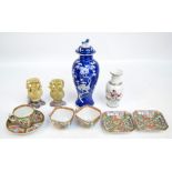 A group of Chinese porcelain items comprising a baluster vase painted in underglaze blue with