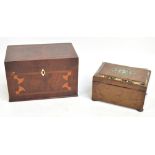 A 19th century mahogany rectangular three division tea caddy with cross bands,