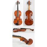 A modern full sized violin unlabelled, the two piece back 35.