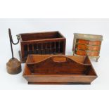 A late George III walnut cutlery tray, a reproduction rush light holder,