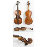 A full size German violin, bearing spurious label 'Montegarzi David Milan 1792',