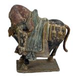 A Chinese Tang Dynasty (618-907) polychromed ceramic figure of caparisoned horse on rectangular