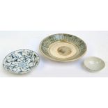 Three 19th century Chinese Tek Sing cargo items comprising a shallow bowl, diameter 27cm,