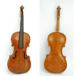 A full size German violin, Stainer copy with label, the two-piece back 36cm.