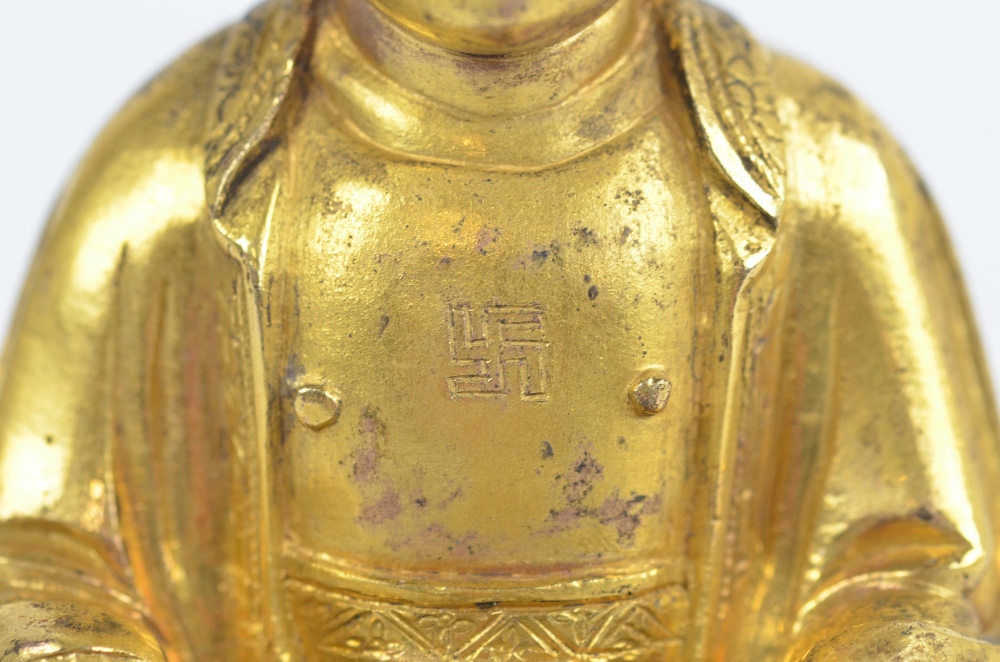 A Chinese late Ming period gilt bronze figure of seated Buddha Amitabha, - Image 2 of 5