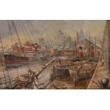 EDGAR HODGES (born 1928); oil on board, Canning Dock,