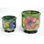 MOORCROFT; A Walter Moorcroft "Hibiscus" pattern tube lined decorated jardinière on green ground,