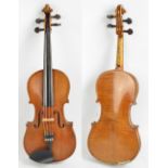 A three-quarter size Stradivarius copy with label, the two-piece back 33.6cm.