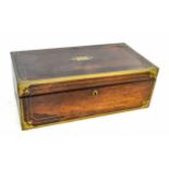 A mid 19th century rosewood and brass bound campaign writing slope,