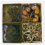 Four Pilkington's Royal Lancastrian lustre decorated square sectioned sample tiles,