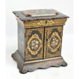 A Victorian papier mâché table top sewing sewing/jewellery casket with gilt heightened and painted