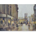 ARTHUR DELANEY (1927-1987); signed limited edition coloured print, figural Manchester street scene,