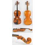 A full size German violin, unlabelled, the two-piece back 35.7cm.