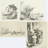 AFTER REMBRANDT; four black and white prints taken from etchings, various sizes, framed and glazed.