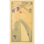 AFTER ETHEL LARCOMBE; a pair of hand coloured wood block prints, female figure with tree beyond,