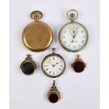 A Swiss 935 standard silver small open face crown wind pocket watch with bright cut floral