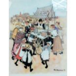 MARGARET CHAPMAN (1940-2000); a signed limited edition coloured print, the ice cream stall,