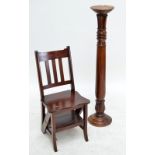 A late Victorian mahogany circular torcherè stand and a set of reproduction library steps, (2).