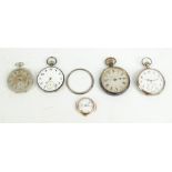Four pocket watches to include an early 20th century hallmarked silver crown wind example (af),