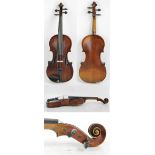 A full size German violin with indistinct spurious label, the one-piece back 35.6cm.