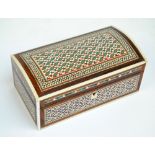 An Anglo-Indian Vizagapatam style micromosaic decorated cigar box, width 22.5cm.