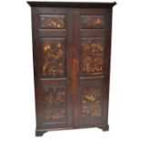 A 19th century oak and later chinoiserie gilt decorated wardrobe,