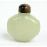 A Chinese pale jade flat oval snuff bottle,