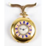 An early 20th century 18ct Swiss gold crown wind lady's half hunter fob watch,