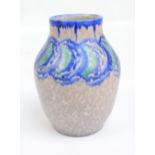 A Royal Lancastrian baluster vase painted in green and blue decorative band on grey mottled ground,