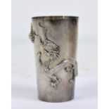 A late 19th/early 20th century Chinese Export silver beaker of tapering form,