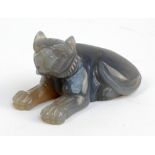 A Chinese carved grey agate model of a tigress, length 6.5cm.