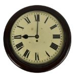 A large circular mahogany cased wall clock, previously said to be a Post Office clock,