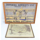 A reproduction Shell Petrol poster showing an aeroplane 'Imperial Airways Use Throughout Europe