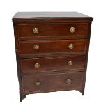 A 19th century mahogany and line inlaid chest of four long graduated drawers,width 67cm (af).